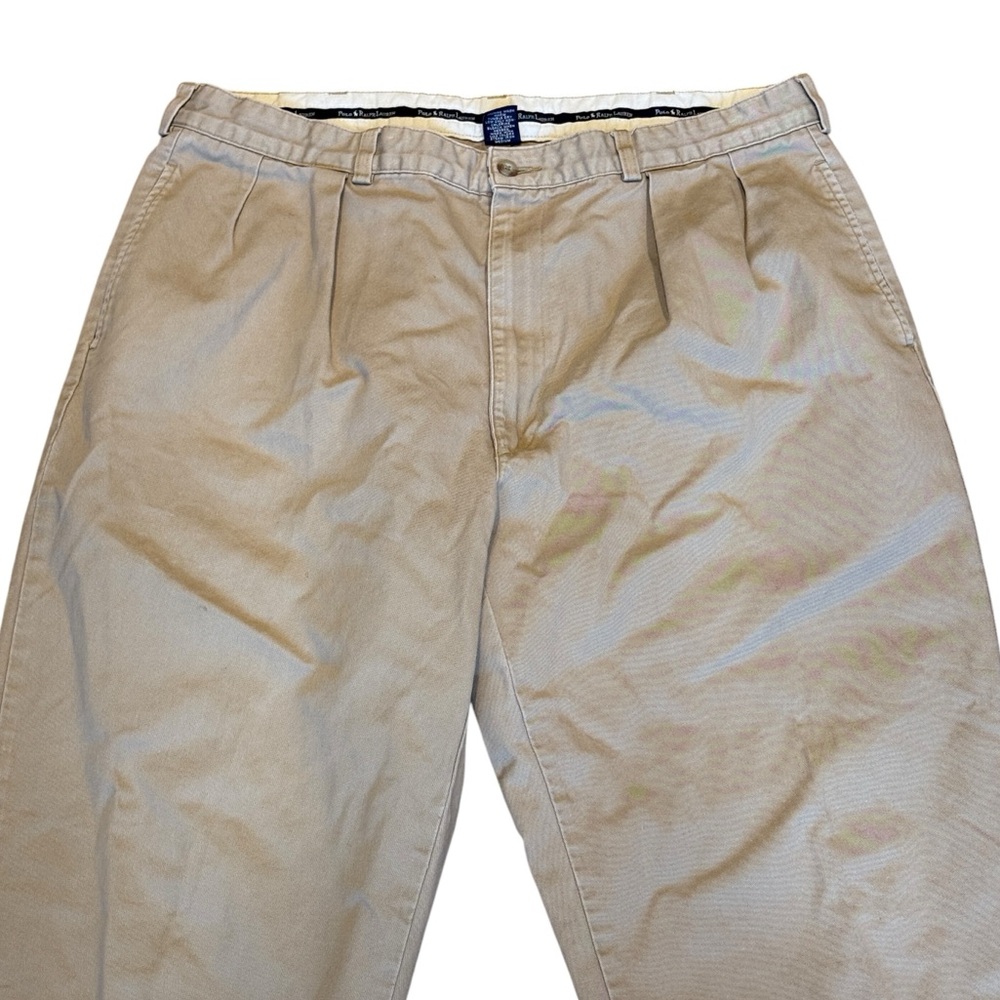 Vintage Polo Ralph Lauren Beige Pleated Chino Pants Casual Men's Sz 38x30 - Picture 3 of 6